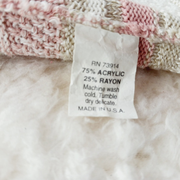 Sweater Size L VTG Pink Beige Stripe Soft Knit Light Academia Soft Girl Y2K Prep - Picture 10 of 11